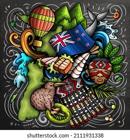 New Zealand cartoon vector doodle chalkboard illutraditional symbolsArgentinian objects and symbols