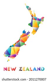 New Zealand - colorful low poly country shape. Multicolor geometric triangles. Modern trendy design. Vector illustration.