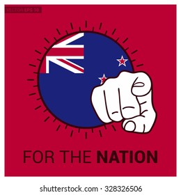 New Zealand country flag in Circle and pointing finger at viewer typography Ready for the Nation. Vector Illustration