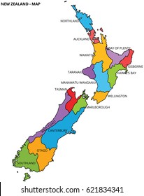 New Zealand country illustration map with flat colors