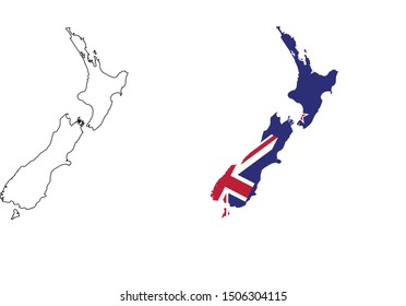 New Zealand Country map Vectors with outlined map drawings