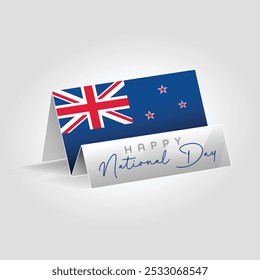 New Zealand country paper flag standing on the ground. Happy national day flag design.