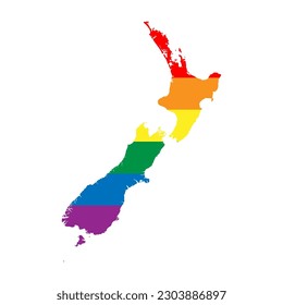 New Zealand country silhouette. Country map silhouette in rainbow colors of LGBT flag.