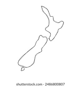 New Zealand country simplified map.Thin triple pencil sketch outline isolated on white background. Simple vector icon