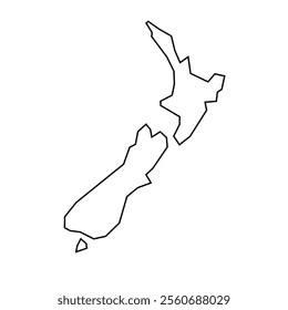 New Zealand country thin black outline silhouette. Simplified map. Vector icon isolated on white background.