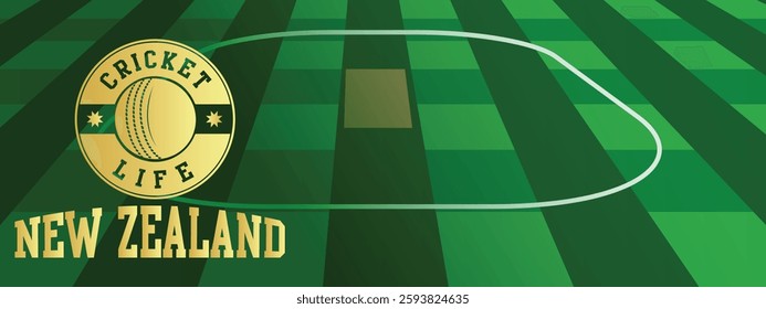 New Zealand Cricket Life Green Field Background Concept with Gold Stamp abstract illustration image