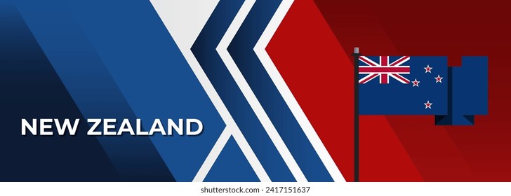 New Zealand day banner design for February, national day of NewZealand, New Zealand graphics design, Abstract banner for red and blue colors. New Zealander or Kiwi flag theme with Wellington.