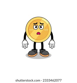 new zealand dollar cartoon illustration with sad face , character design