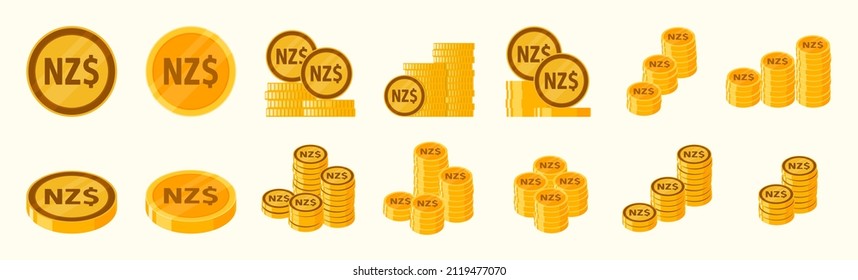 New Zealand Dollar Coin Icon Set