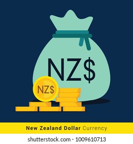 New Zealand Dollar Money bag icon with sign