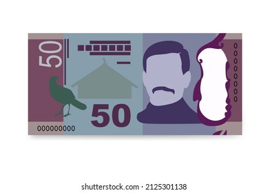 New Zealand Dollar Vector Illustration. New Zealand money set bundle banknotes. Paper money 50 NZD. Flat style. Isolated on white background. Simple minimal design.