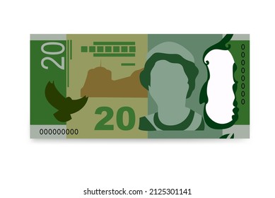 New Zealand Dollar Vector Illustration. New Zealand money set bundle banknotes. Paper money 20 NZD. Flat style. Isolated on white background. Simple minimal design.