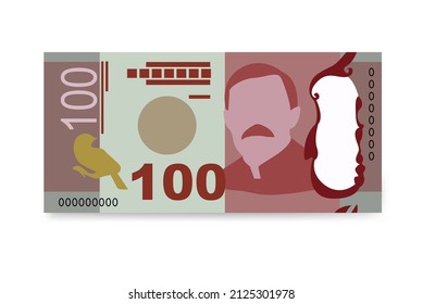 New Zealand Dollar Vector Illustration. New Zealand money set bundle banknotes. Paper money 100 NZD. Flat style. Isolated on white background. Simple minimal design.