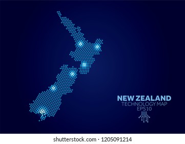 New Zealand dotted technology map. Modern data communication concept