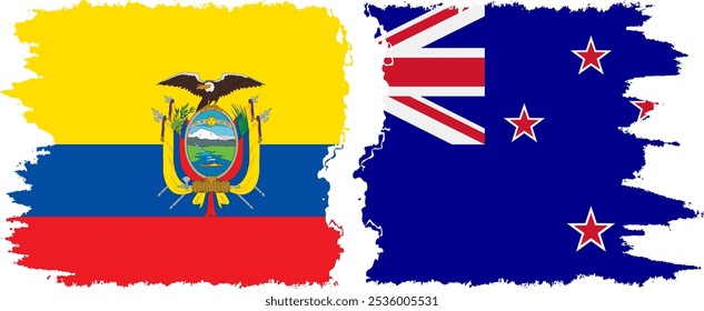 New Zealand and Ecuador grunge flags connection, vector