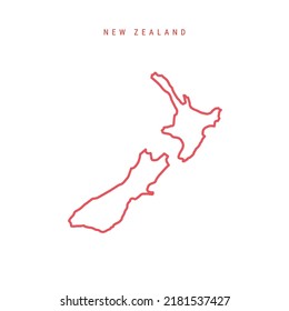New Zealand editable outline map. Kiwi red border. Country name. Adjust line weight. Change to any color. Vector illustration.