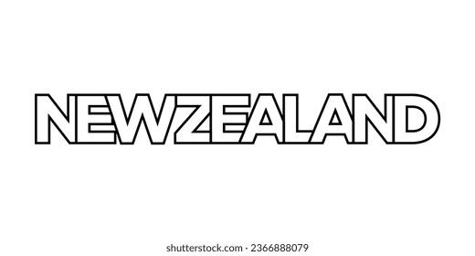 New Zealand emblem for print and web. Design features geometric style, vector illustration with bold typography in modern font. Graphic slogan lettering isolated on white background.