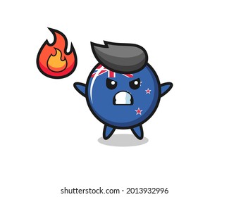 new zealand flag badge character cartoon with angry gesture , cute style design for t shirt, sticker, logo element
