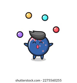 the new zealand flag badge circus cartoon juggling a ball , cute style design for t shirt, sticker, logo element