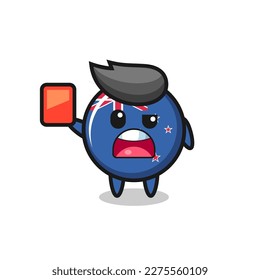 new zealand flag badge cute mascot as referee giving a red card , cute style design for t shirt, sticker, logo element