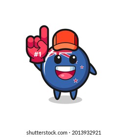 new zealand flag badge illustration cartoon with number 1 fans glove , cute style design for t shirt, sticker, logo element