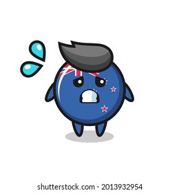 new zealand flag badge mascot character with afraid gesture , cute style design for t shirt, sticker, logo element