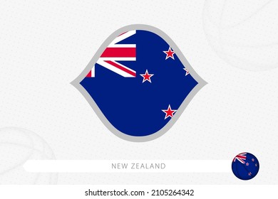 New Zealand flag for basketball competition on gray basketball background. Sports vector illustration.