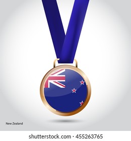 New Zealand Flag in Bronze Medal. Vector Illustration. RIO Olympic Game Bronze Medal. Vector Illustration