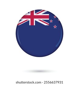 New Zealand flag button round glossy shiny vector illustration isolated on white background with stars in the flag in white red colors for Independence Day of New Zealand 6 February, flyers banners