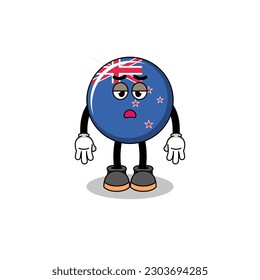 new zealand flag cartoon with fatigue gesture , character design