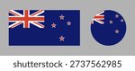 New Zealand Flag circle, rectangle icons. Set of round, rectangular flag of New Zealand badges. National flag of New Zealand circular button.