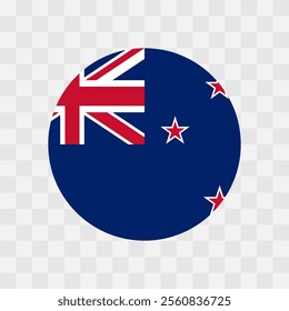 New Zealand flag - circle vector flag isolated on checkerboard transparent background