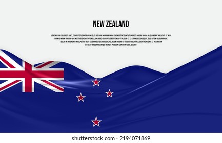 New Zealand flag design. Waving New Zealand flag made of satin or silk fabric. Vector Illustration.