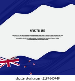 New Zealand flag design. Waving New Zealand flag made of satin or silk fabric. Vector Illustration.