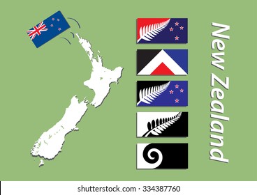 New Zealand New Flag designs with Map on solid background