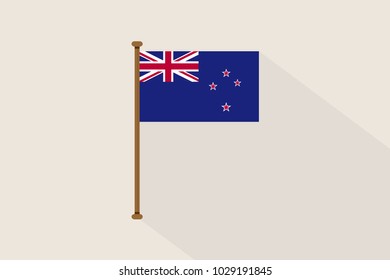 New Zealand flag with flagpole,vector illustration
