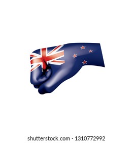 New Zealand flag and hand on white background. Vector illustration