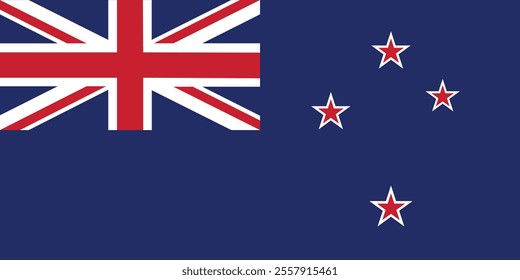 The New Zealand flag has a royal blue background with a Union Jack in the first quarter, and four five-pointed red stars with white borders on the fly