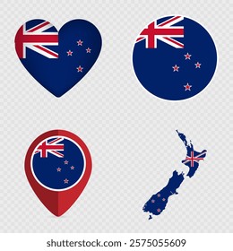 New Zealand Flag Icons Pack. Vector illustration.