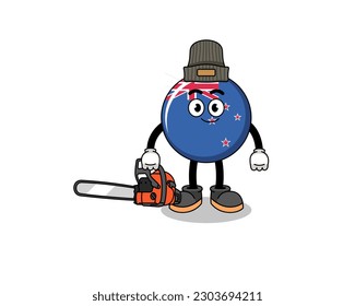 new zealand flag illustration cartoon as a lumberjack , character design