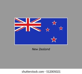 New zealand flag. Illustration of the flag on gray backgound. Illustration contains text: new zealand