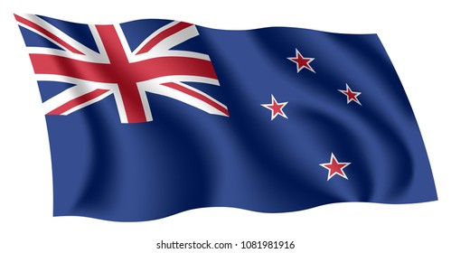 New Zealand flag. Isolated national flag of New Zealand. Waving flag of New Zealand. Fluttering textile kiwi flag.