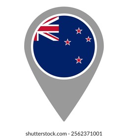 New Zealand flag location pin, flag application, Flag on Location Pin, graphic design, map pointer, vector illustration.