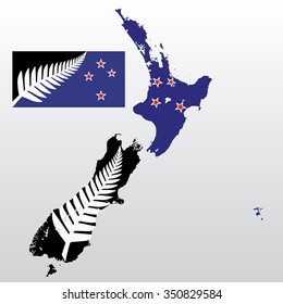 New Zealand flag and map.