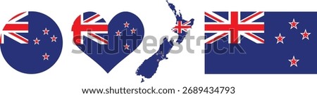 New Zealand flag, map, button, heart, round, love, circle transparent PNG vector illustration	
