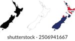 New Zealand flag map on white background. Outline map of New Zealand. New Zealand vector map silhouette. flat style.