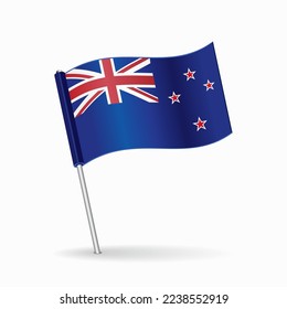 New Zealand flag map pin pointer layout. Vector.