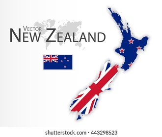 New Zealand ( flag and map ) ( transportation and tourism concept ) 