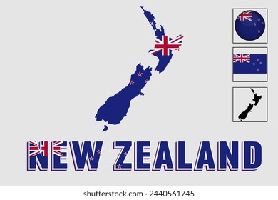 Bandera y mapa de Nueva Zelanda en un gráfico vectorial