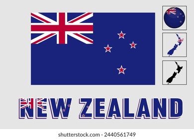 New Zealand flag and map in a vector graphic